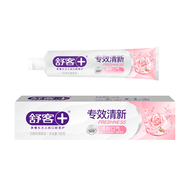 批发舒客专效清新牙膏白桃玫瑰香长效洁净去渍清新口气舒克牙膏|undefined