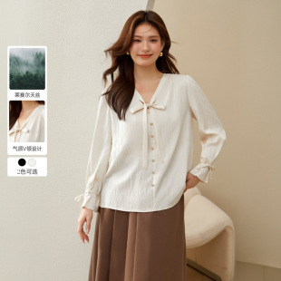 Slim Show plus size Women's Retro Elegant Chic Niche Texture Warm Soft Style Shirt Chubby mm2024 Autumn New