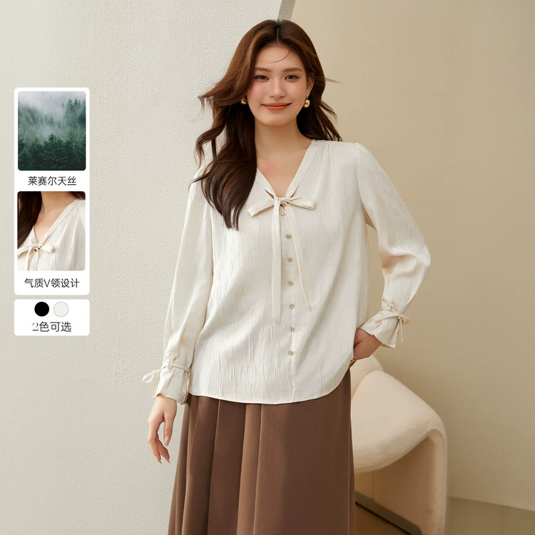 Блэк-шоу большой размер женской одежды ретро элегантный шикарный нишевые текстуры теплый и мягкий ветер рубашка жирный mm2024 осень новый стиль