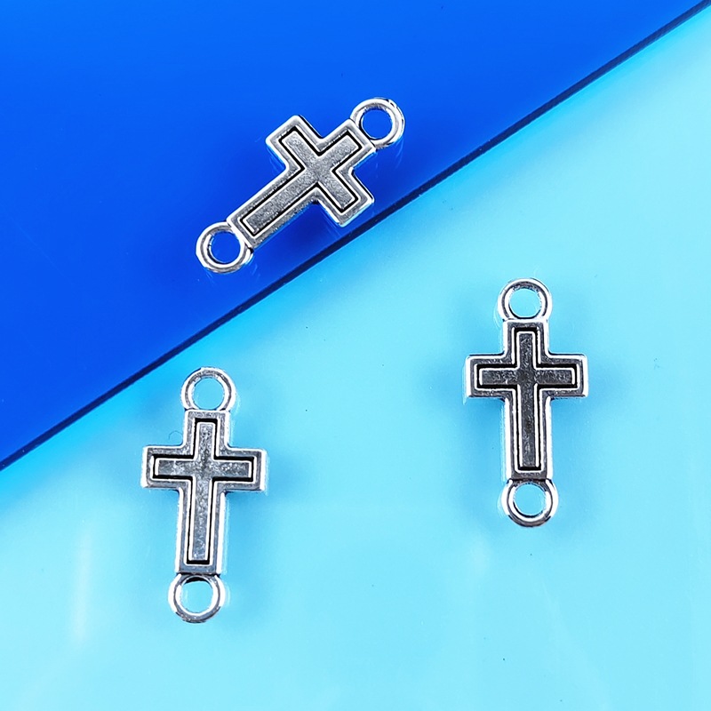 2.3*1.1cm European and American plain alloy jewelry accessories upper and lower double hanging hole plane cross DIY connection material