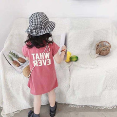 港風女童連衣裙夏季薄款洋氣t恤裙純棉睡衣裙寶寶舒適度假裙子潮3