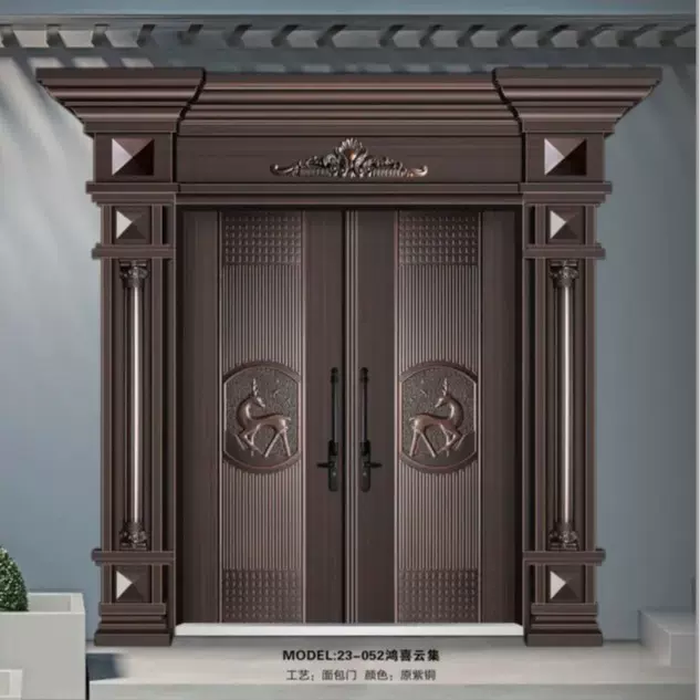 家用轻奢进户防盗门仿铸铝四开子母面包门乡村高档非标别墅大门