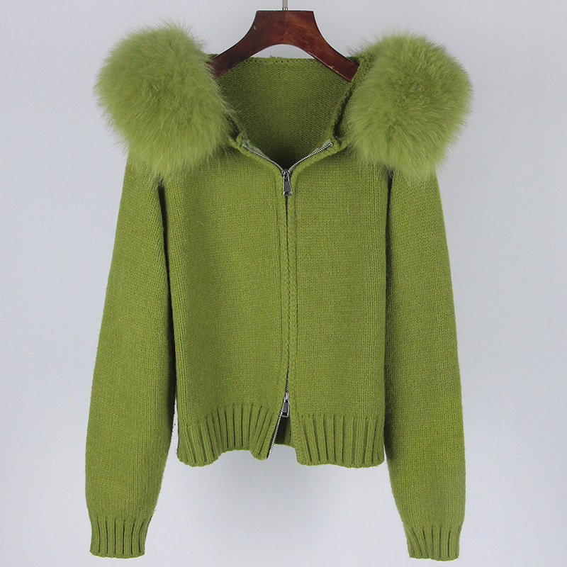 Women's Clothing Spring Jacket Women Zipper Real Fox Fur Collar Hooded Cardigan Tops Jacket Women High end Spring and Autumn_ipsvogv.com