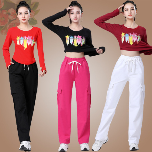 Square Dance Clothing Women's Sport Set Autumn Long Sleeve Top Work Pants Cotton Middle-Aged Performance Dance Clothing