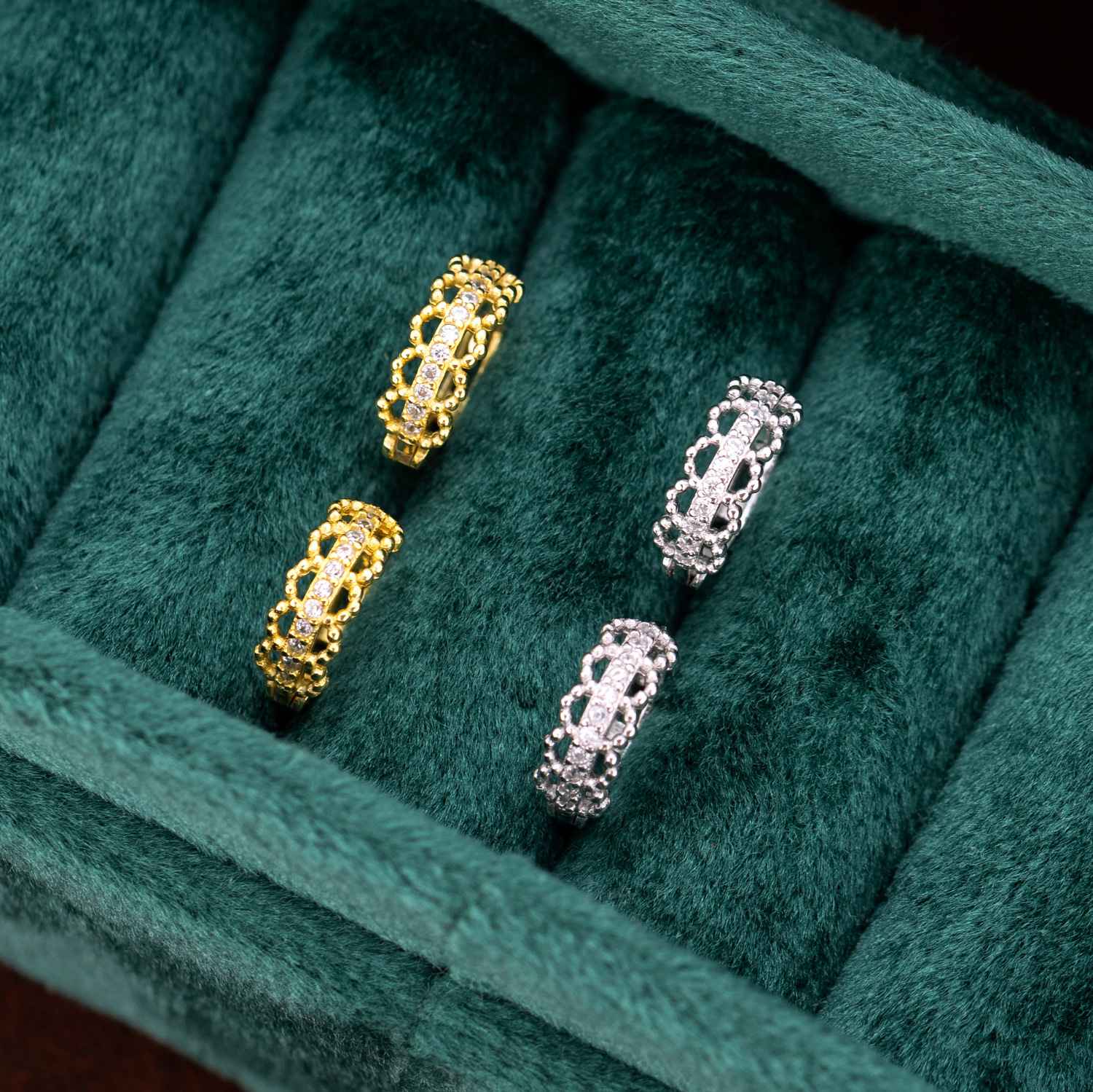 S925 Sterling Silver Plated 18K Gold Diamond Lace Earrings Feminine Simple Niche High-End Versatile Earrings