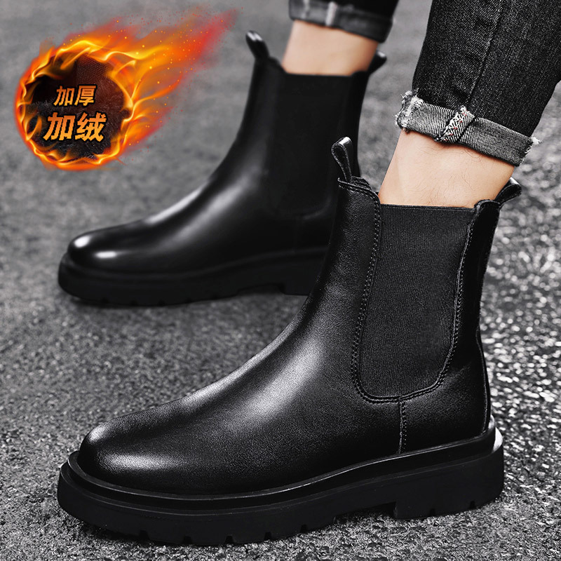 Otoño y invierno botas Martin botas de trabajo de hombre botas deportivas casuales de alta altura zapatos de hombre moda coreana botas de terciopelo gruesas para hombre