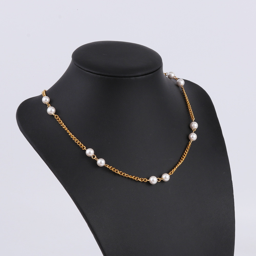Simple Style Geometric Stainless Steel Plating Artificial Pearls Necklace 1 Piece