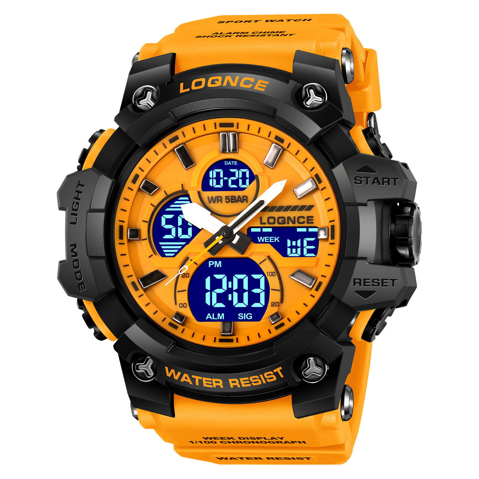 LOQNCE gran dial reloj deportivo nocturno electrónico multifunción cronógrafo cinta adhesiva reloj de pulsera 98007