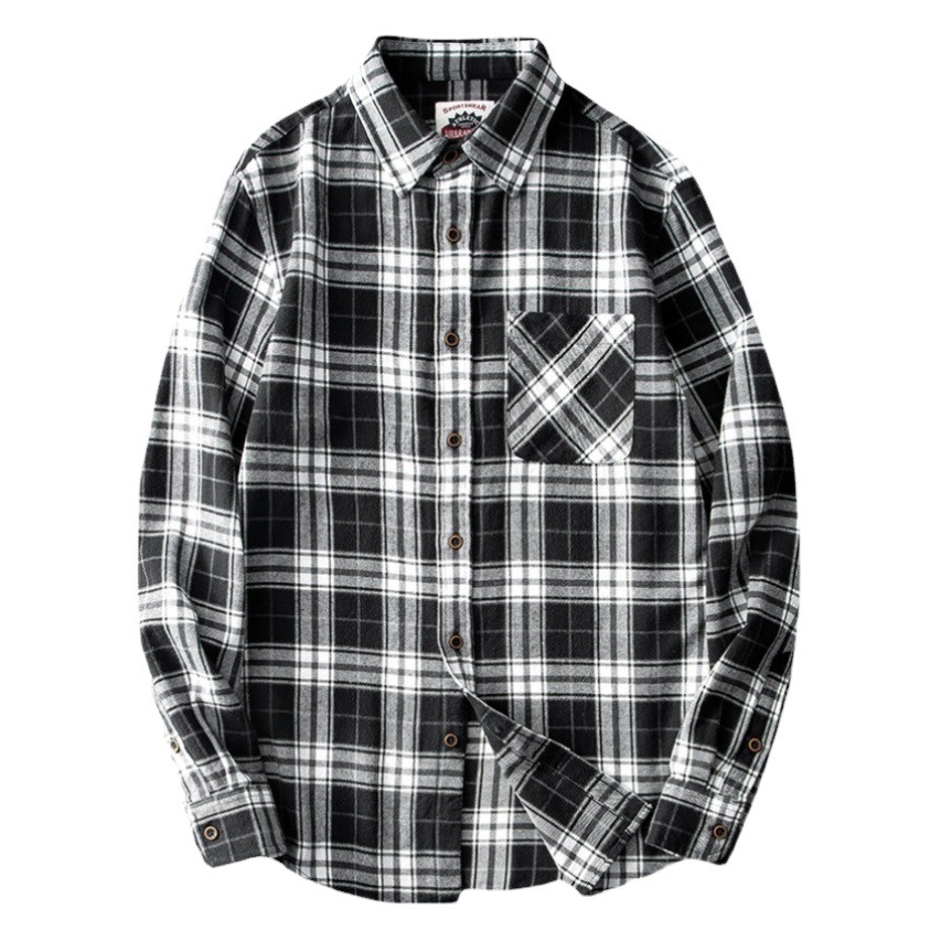 ¡HK orden! ¡Fuera de línea 300 +! ¡Algodón cepillado lavado! Estilo artístico japonés de los hombres a cuadros de manga larga camisa de moda