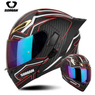 lens exposure helmet upgrade SM955S — Motosiklet kaskı (dəbilqə) - matte-black-red-flower-with-color-film-s