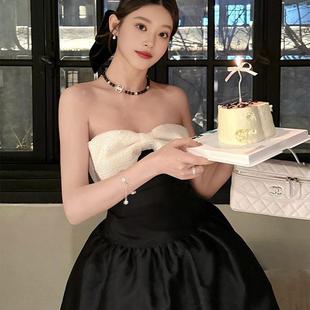 Adult Ceremony Birthday Engagement Dress Dress Graduation Ceremony White Bow Sweet Tube Top Dress Slim Fit
