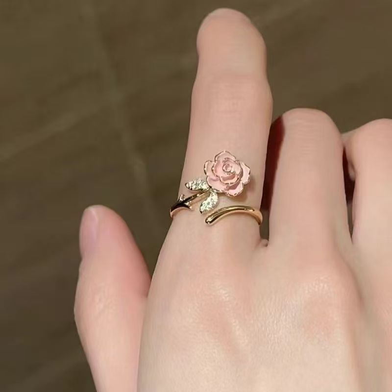 世界の富の花〜女性用ピンクローズリング、ハイエンド、ライトラグジュアリー、フレンチスタイル、トレンディなスタイル|undefined