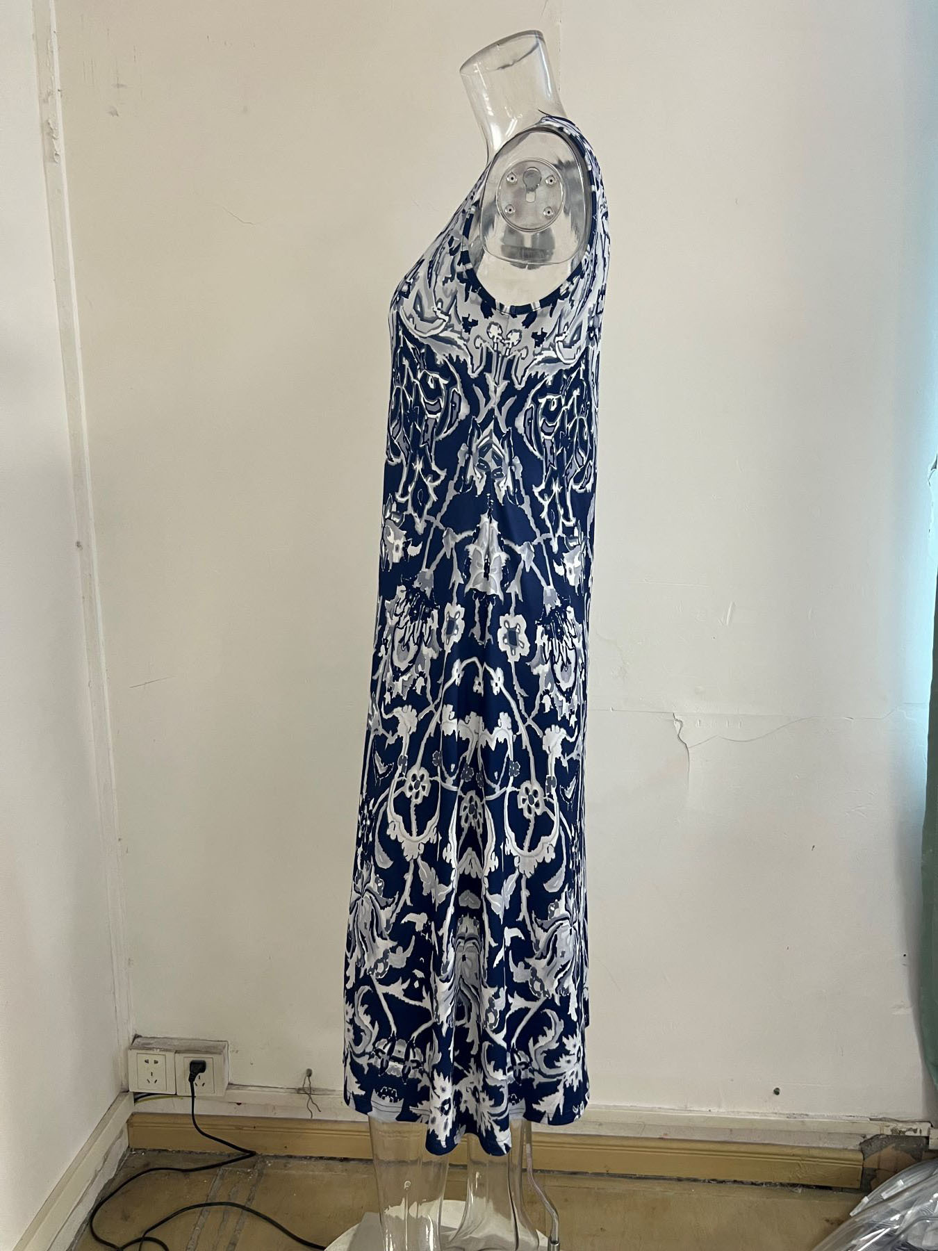 2025 Cross-Border Foreign Trade Bohemian Printed For Women, Summer Fashionable Elegant Round Neck Sleeveless Long Dress_ecoleips.com