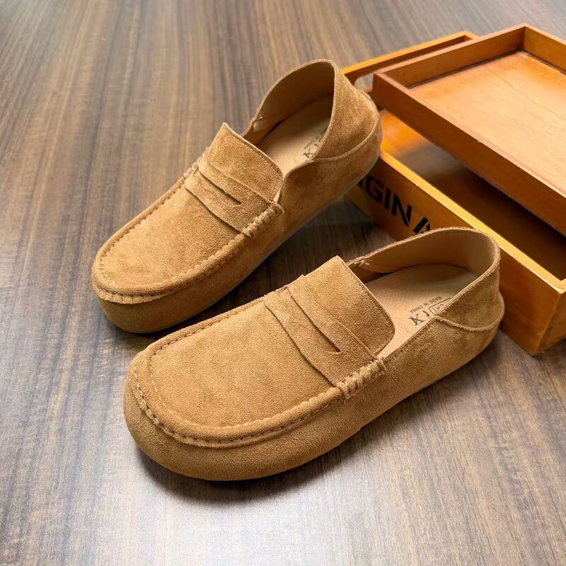 Vintage old money style casual comfortable soft breathable suede slip-on lightweight thick-soled height-increasing Birkenstock shoes
