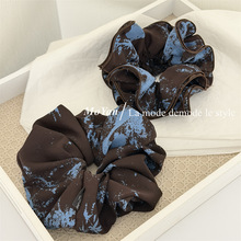 韩版蓝色晕染复古布艺大肠发圈新款高级感时尚发绳扎头绳马尾头花