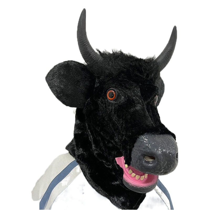 Halloween móvil boca cuerno máscara horror negro vaca cabeza cubierta Internet celebridad entretenimiento en vivo felpa animal vaca cabeza cubierta