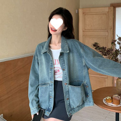 蓝色复古牛仔布/棉外套女小个子春装新款韩版休闲百搭风夹克上衣