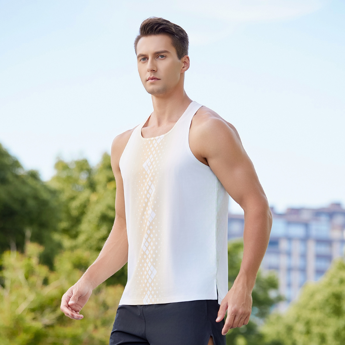 Verano nuevo chaleco deportivo sin mangas gradiente estampado carreras maratón fitness transpirable de secado rápido chaleco ligero