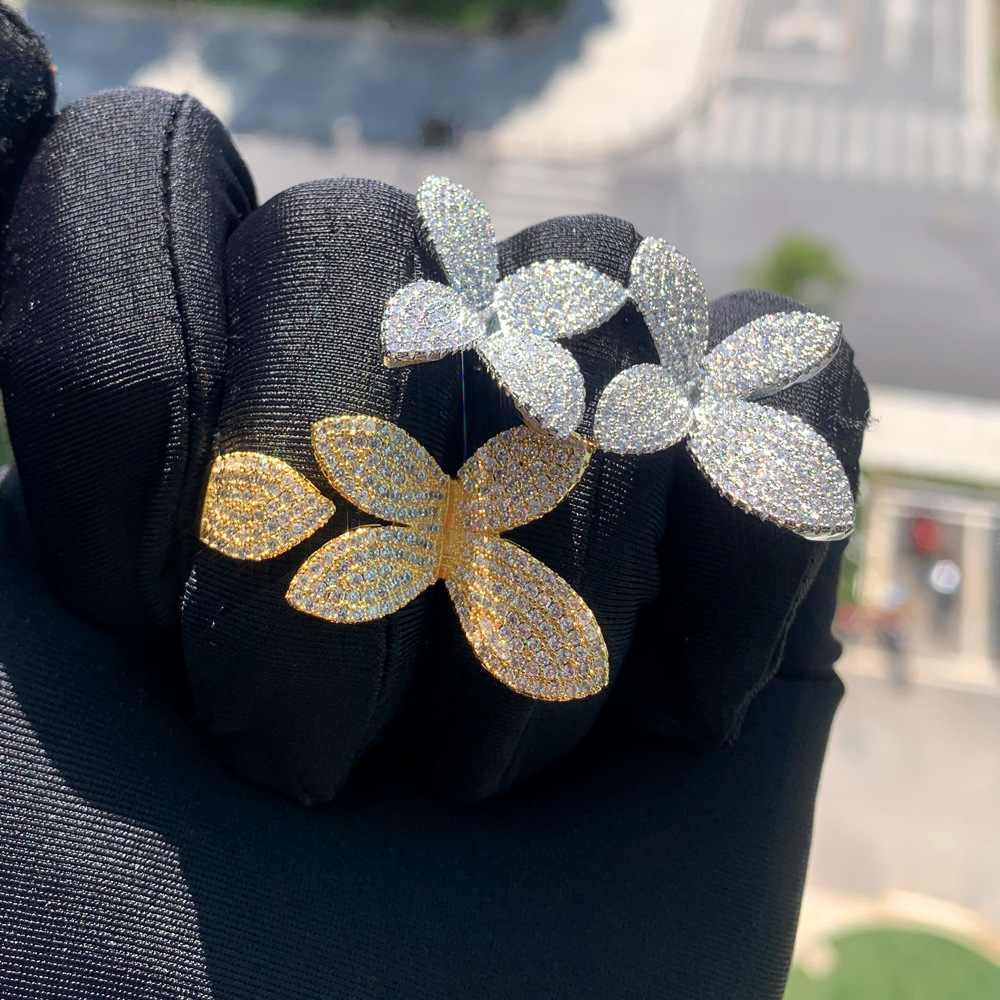 Rings Classification Wholesale Jewelry Hip-Hop Flower Copper Inlay Rings