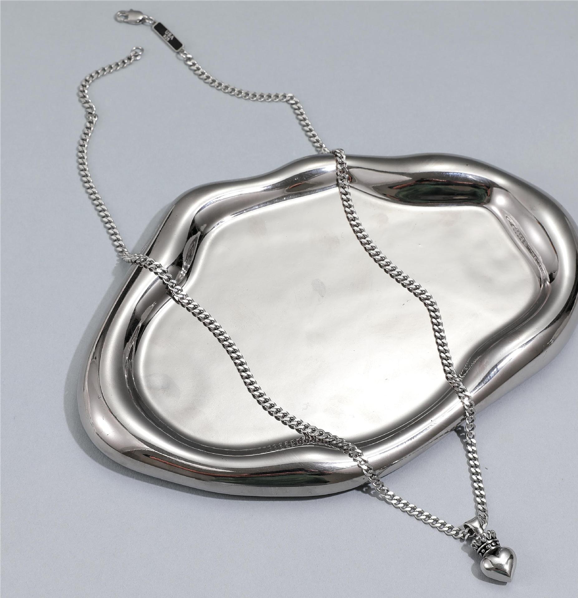 Heart Shape, Crown Pattern Hip-hop Heart Shape Crown Titanium Steel Pendant Necklace