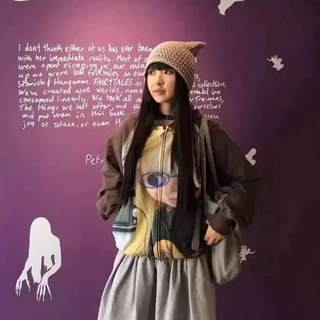 现-正确版本韩国东大门26新款可爱娃娃印花连帽拉链宽松卫衣外套