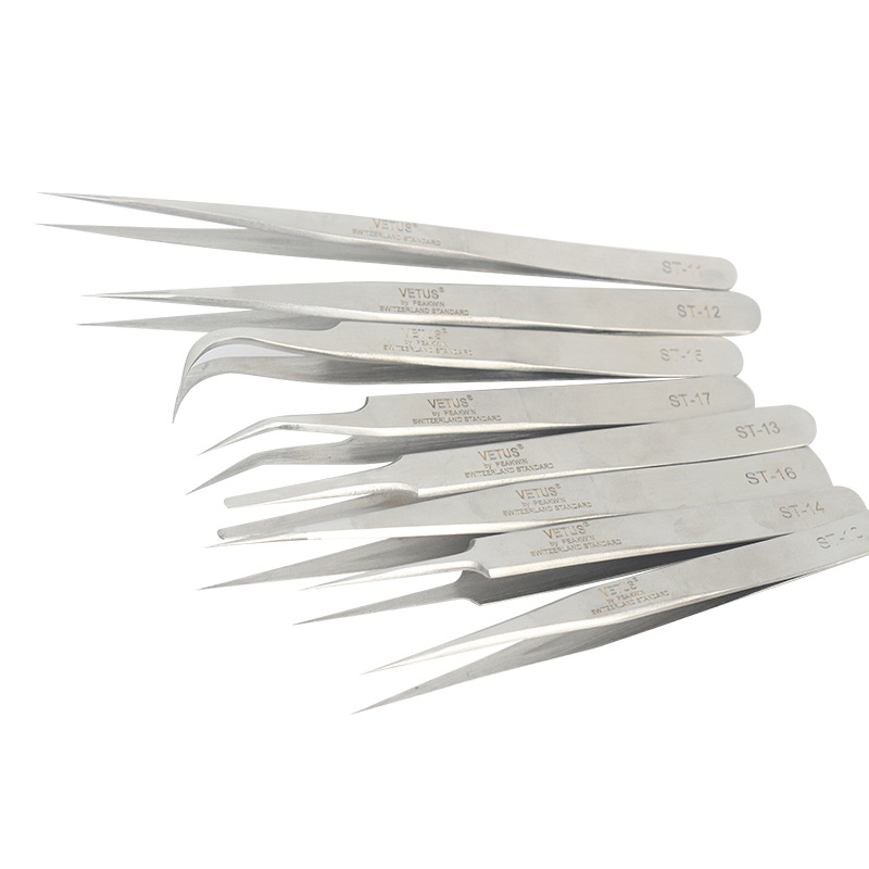 VETUS镊子不锈钢直弯头手机维修燕窝挑毛去黑头精密美甲工具ST-14