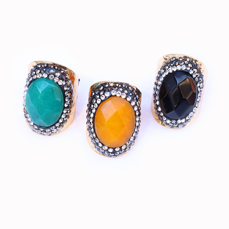Ethnic Style Oval Natural Stone Open Ring display picture 5