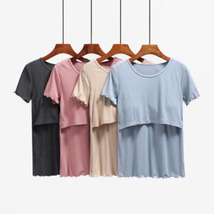 In stock wholesale pregnant women postpartum lift nursing clothing short sleeve nursing clothing confinement clothing thin summer New