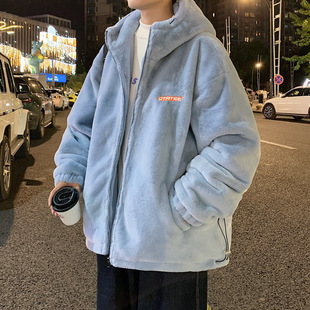 Soft and Fluffy Lamb Wool Coat for Men, Winter Thickened Faux Rabbit Fur Couple's Cotton Jacket, Oversized Lazy Trendy Brand Cotton Clothing