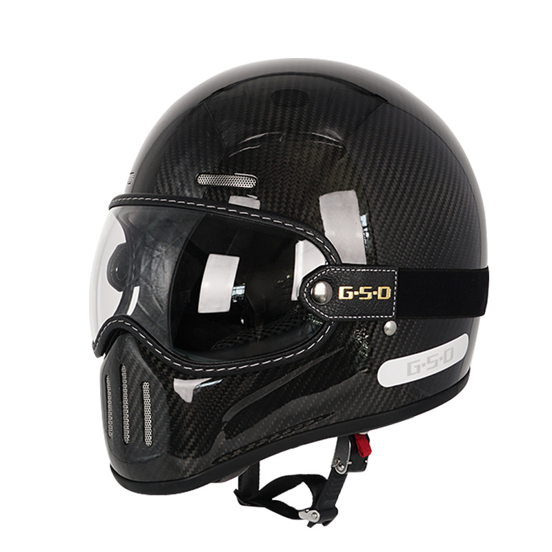 Motuoche Export Carbon Fiber Retro Motorcycle Full Helmet Electric Motorbike Helmet (Motosiklet kaskı (dəbilqə)) - 3k-transparent-visor-m55-56