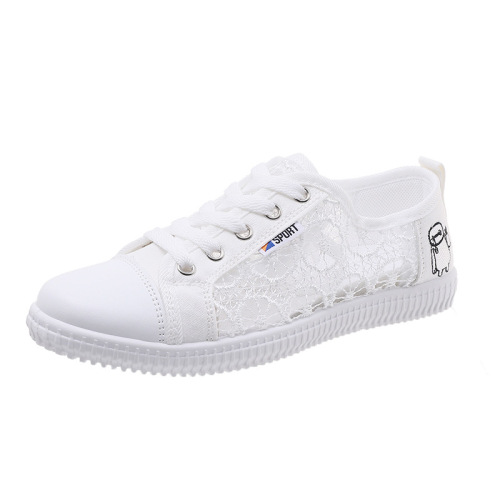 Lace-embroidered summer mesh surface shoes for women 2025 white women's breathable flat cloth shoes white shoes A05