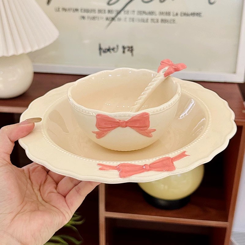 귀엽고 예쁜 세라믹 식기 세트, 가정용 그릇, 접시, 요구르트 그릇, 케이크/디저트 접시, 그릇과 접시 세트