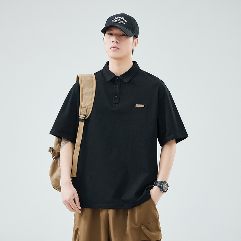 Men's Polo Shirt Short-Sleeved Summer Trendy Brand Black Lapel Loose 2026 New Style Five-Quarter Sleeve Shirt Men's Top