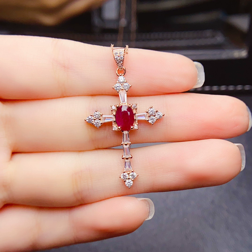 Новый натуральный рубин подвеска S925 Серебряный инкрустированный основной камень 5*7 мм