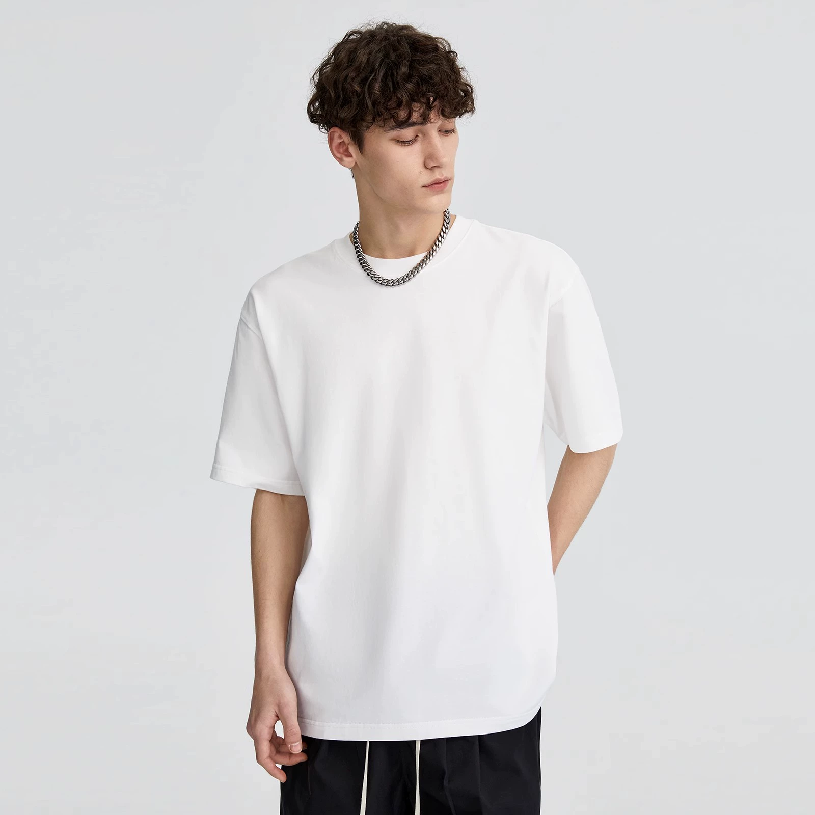 Cotton summer short sleeve T-shirt, loose fit, round collar