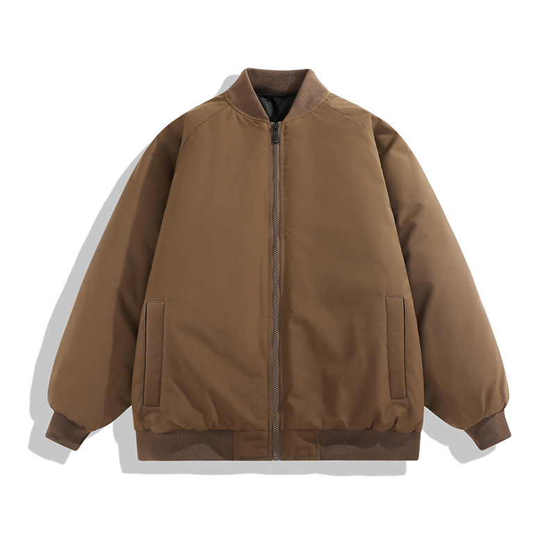 冬のファッションブランドのカジュアルな綿のジャケットのゆったりした綿の服の男性の立襟は厚い純色の綿の上着のカップルの青年の綿の服のコートを厚くします。