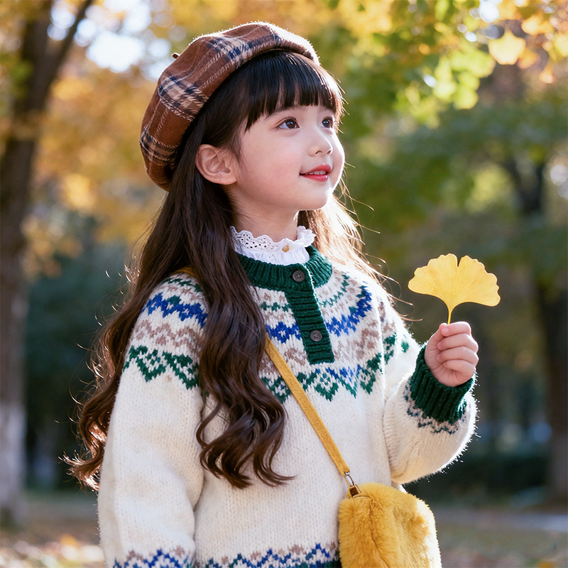 Factory Direct Sales Children's Wig Female Long Hair Artificial Full Headgear Cute Girl Photo Long Curly Hair with Bangs Style