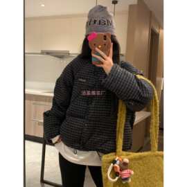 韩系格纹短款棉服女感宽松百搭冬季加厚保暖面包服棉袄外套潮