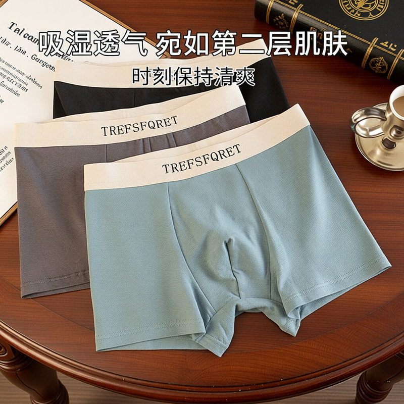 Men's Pure Cotton Boxer Briefs, Comfortable, Breathable, High-Elastic Lettered Waistband, Graphene Antibacterial Crotch, Men's Boxer Shorts
