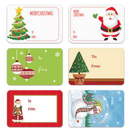 6设计方形圣诞贴纸卷MERRY CHRISTMAS自粘不干胶圣诞礼品标签