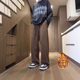 裤子男款秋冬潮牌宽松直筒阔腿欧棉绒休闲长裤加绒运动卫裤