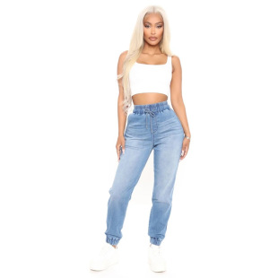 2025 Autumn New Street Style Trendy Washed Harem Cropped Women's Jeans Light-Colored High-Waisted Jeans
