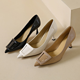 High heel shoes for women 2023 autumn and winter New pointed stiletto heel elegant socialite shallow mouth single-layer shoes soft leather professional women's shoes