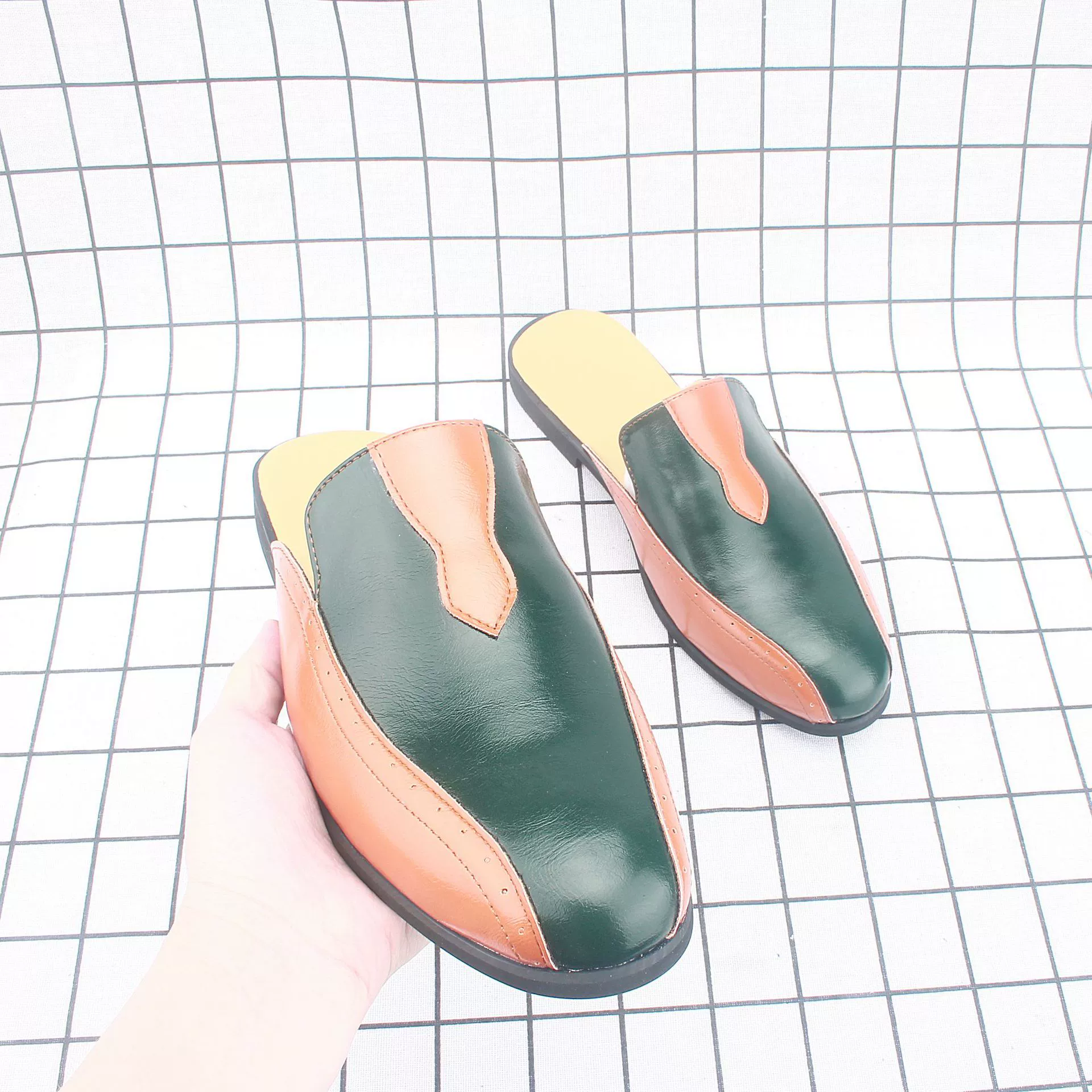 Мужские персонализированные кожаные туфли с половиной чашки, модная верхняя одежда, полутапочки с носком, модные ленивые сандалии 659