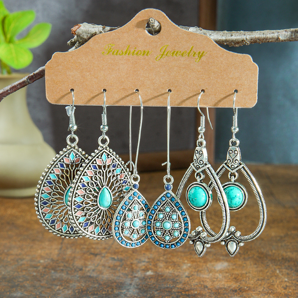 Hot Bohemian Tassel Earrings suit Combination Cross-border European and American Fashion Retro Ethnic Ear Jewelry