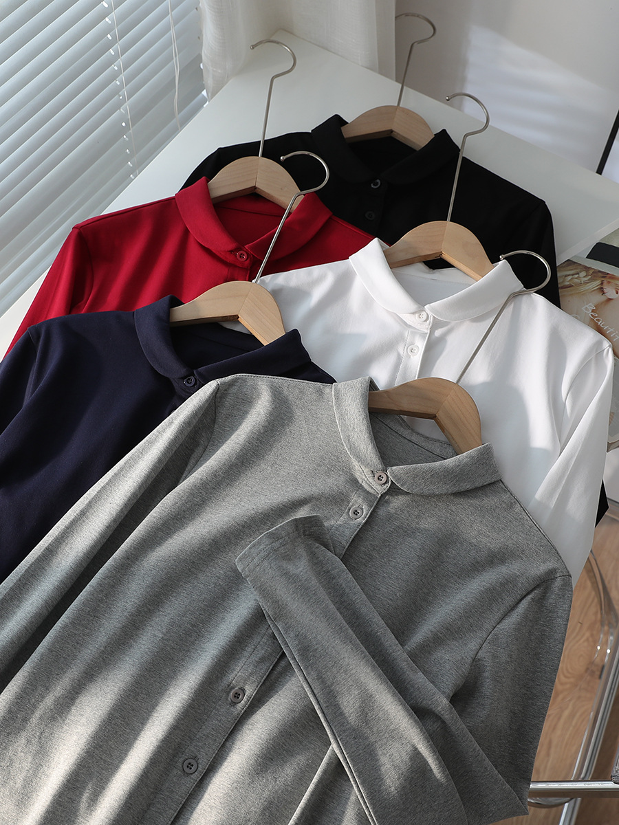 多用途で快適な女性用秋冬ボトムシャツ、ニットストレッチコットン長袖白シャツ、肌に優しく暖かいシャツ