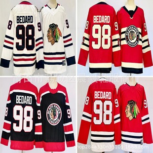 Nhl Jersey Blackhawks Ice Hockey Embroidered Jersey Bedard No. 98 Hockey Uniform Export Wholesale