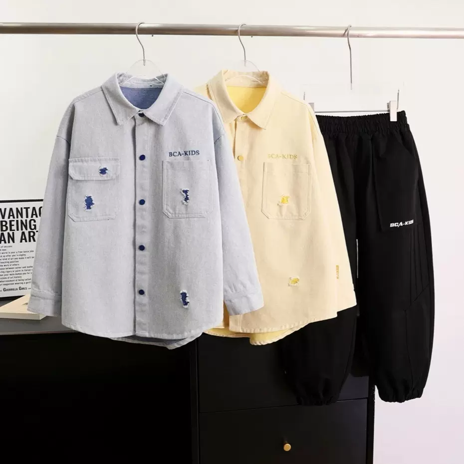 男童春季牛仔衬衫破洞2025新款儿童时髦牛仔衬衣外套中大童上衣潮