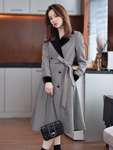 Vintage Plaid Coat Coat Women's Mid-length 2022 New Autumn Waist Elegant Fashionable Large Size Suit Coat