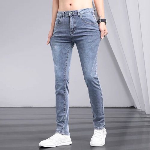 Spring and Autumn Men's Jeans Slim Straight Leg Pants Trend Brand Light Color Cool Style Breathable Casual Fashion Versatile Long Pants